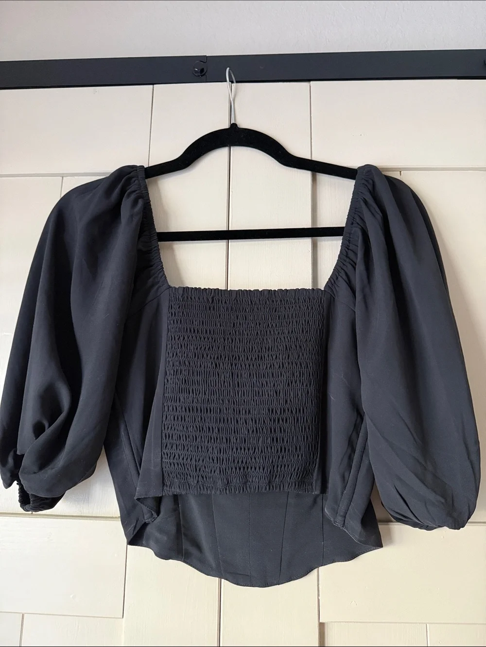 Abercrombie & Fitch Black Puff-Sleeve Square Neck Top